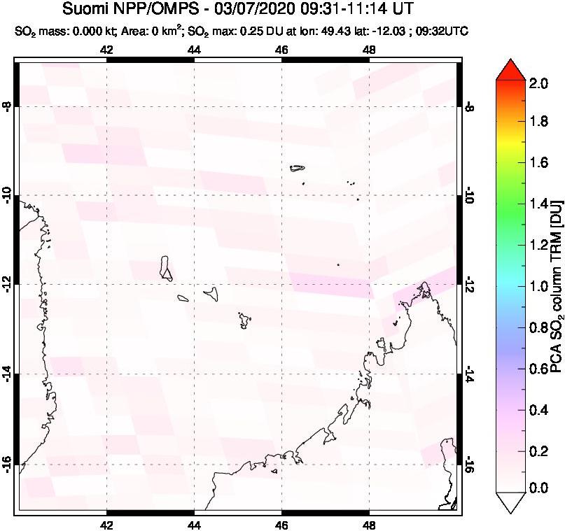 A sulfur dioxide image over Comoro Islands on Mar 07, 2020.