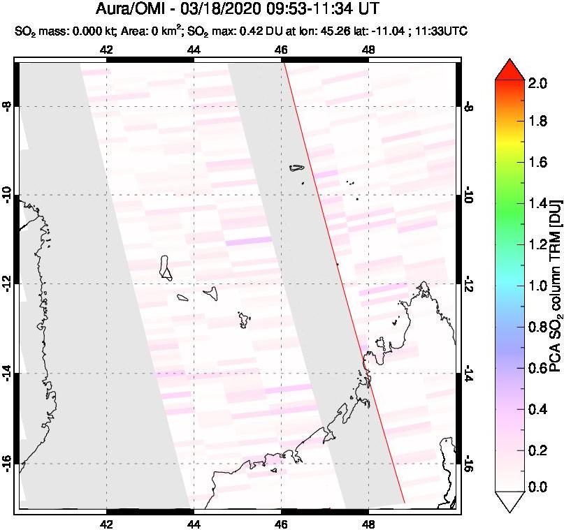 A sulfur dioxide image over Comoro Islands on Mar 18, 2020.