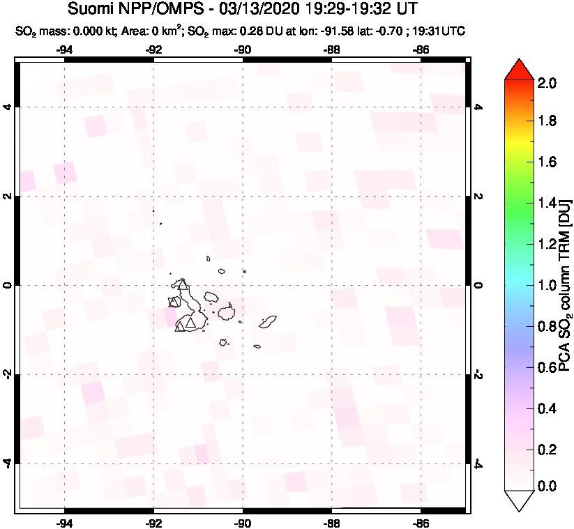 A sulfur dioxide image over Galápagos Islands on Mar 13, 2020.