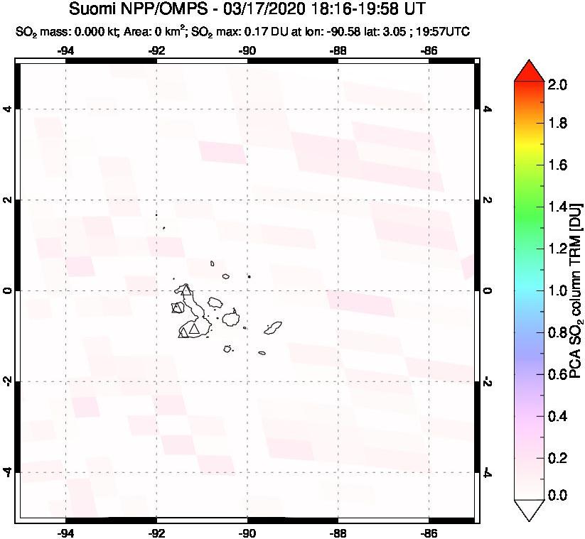 A sulfur dioxide image over Galápagos Islands on Mar 17, 2020.