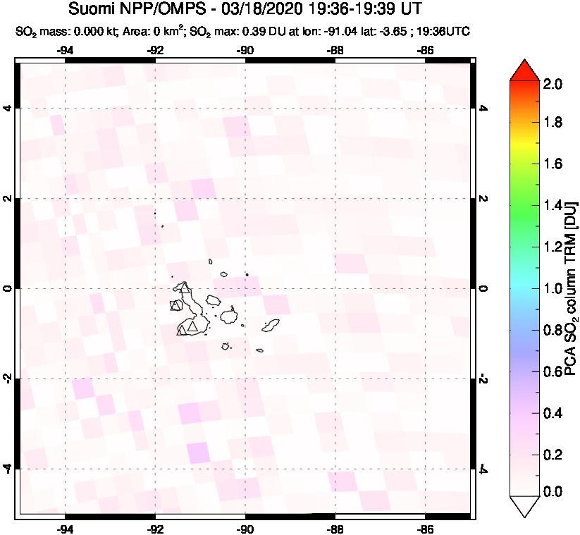 A sulfur dioxide image over Galápagos Islands on Mar 18, 2020.