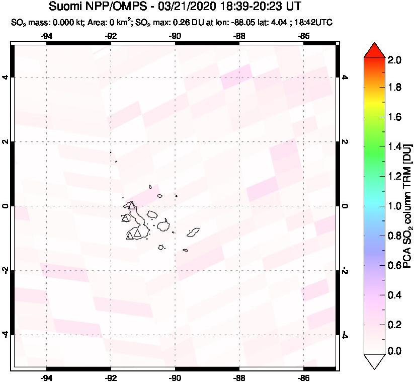 A sulfur dioxide image over Galápagos Islands on Mar 21, 2020.
