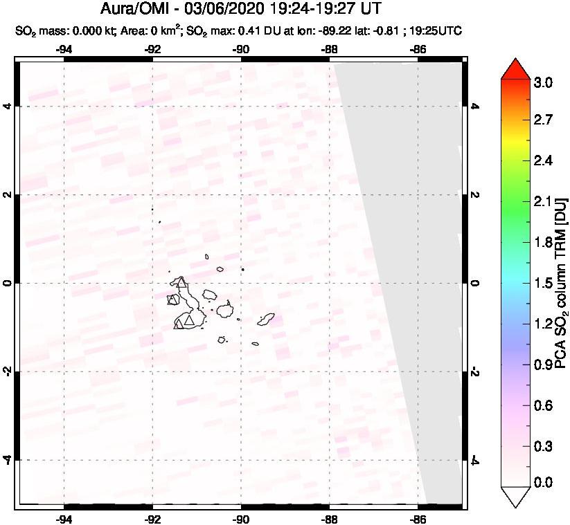 A sulfur dioxide image over Galápagos Islands on Mar 06, 2020.