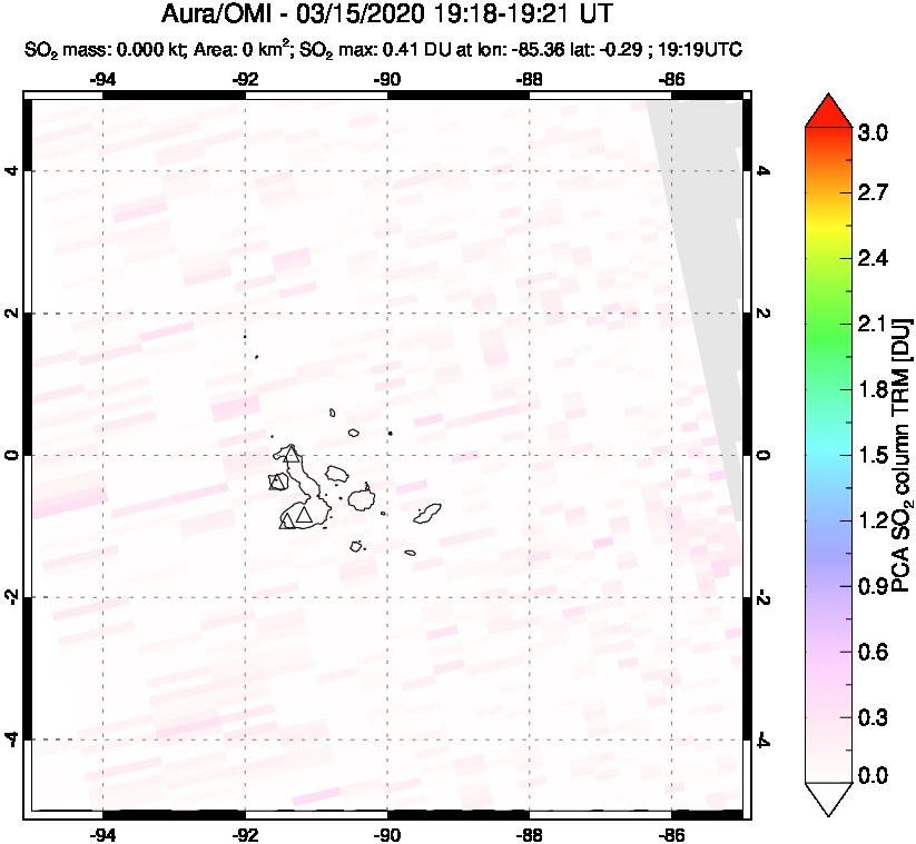 A sulfur dioxide image over Galápagos Islands on Mar 15, 2020.