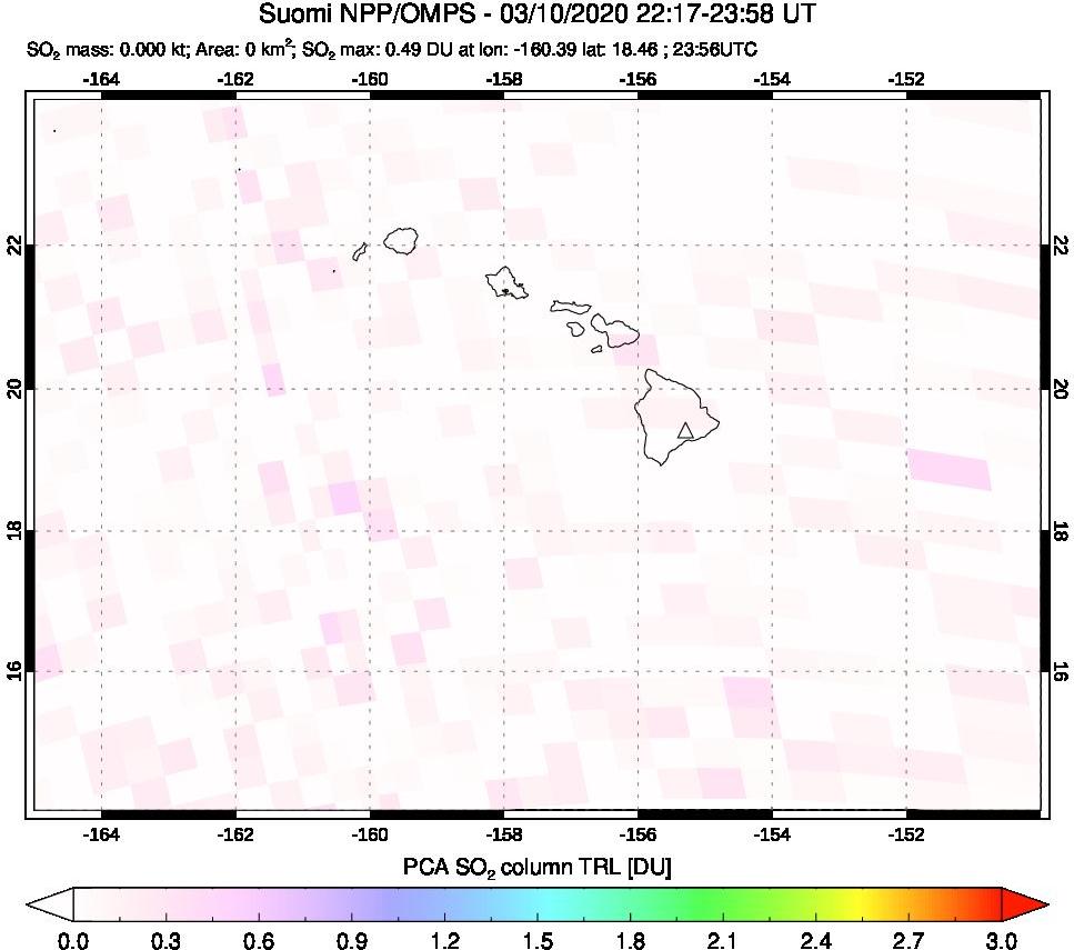 A sulfur dioxide image over Hawaii, USA on Mar 10, 2020.
