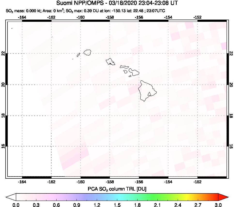 A sulfur dioxide image over Hawaii, USA on Mar 18, 2020.