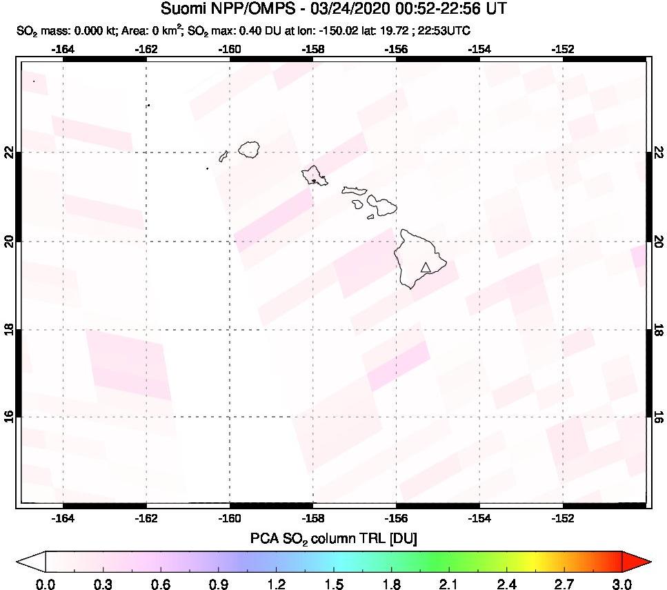 A sulfur dioxide image over Hawaii, USA on Mar 24, 2020.