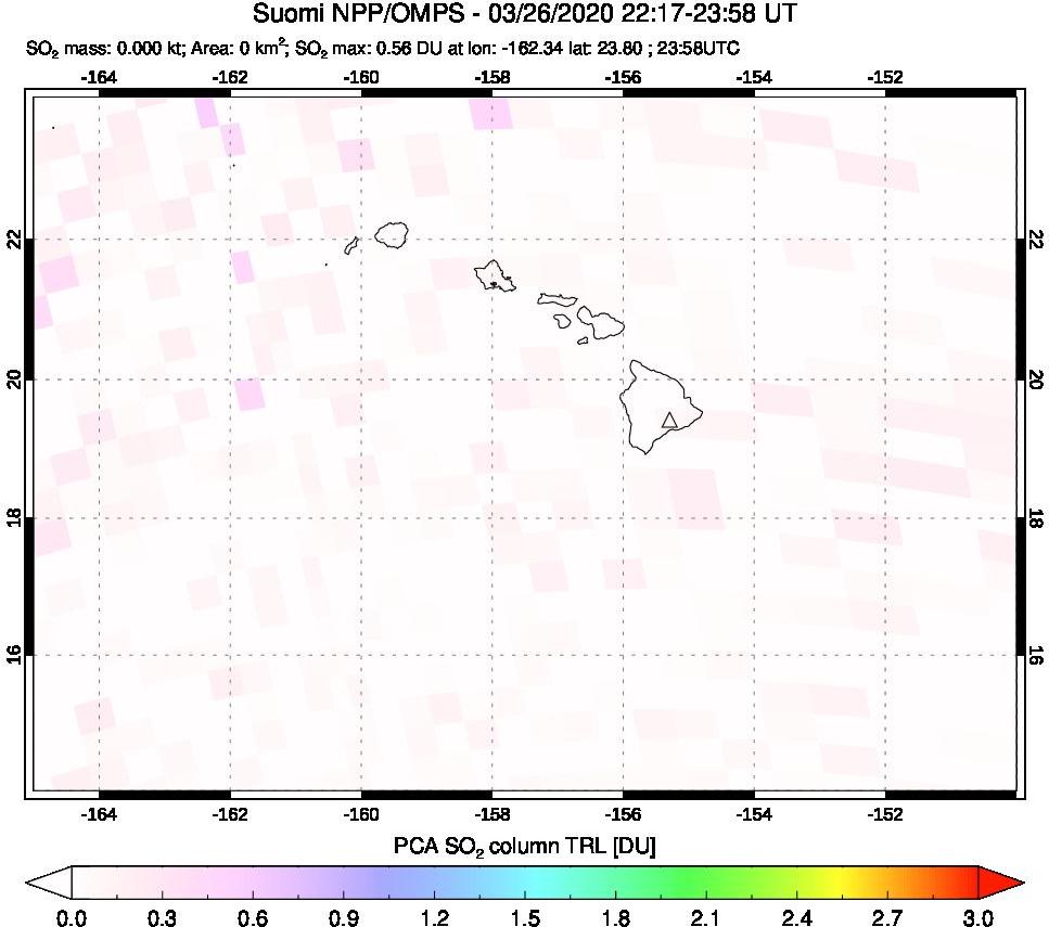 A sulfur dioxide image over Hawaii, USA on Mar 26, 2020.