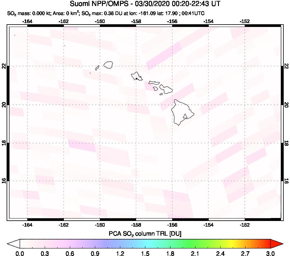 A sulfur dioxide image over Hawaii, USA on Mar 30, 2020.