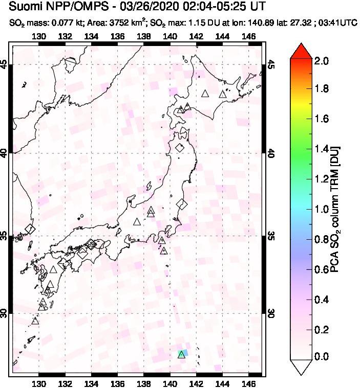 A sulfur dioxide image over Japan on Mar 26, 2020.