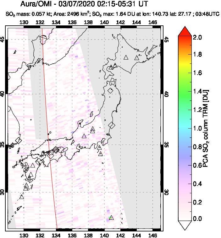 A sulfur dioxide image over Japan on Mar 07, 2020.