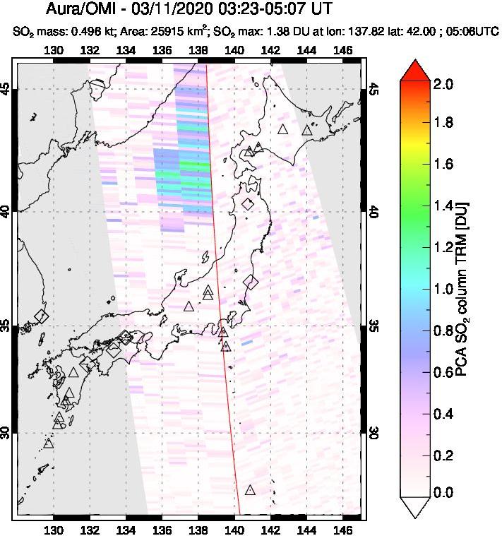 A sulfur dioxide image over Japan on Mar 11, 2020.