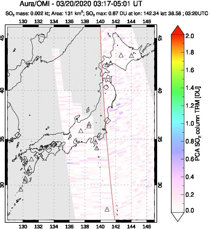 A sulfur dioxide image over Japan on Mar 20, 2020.