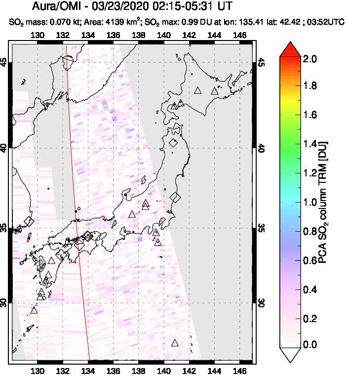 A sulfur dioxide image over Japan on Mar 23, 2020.