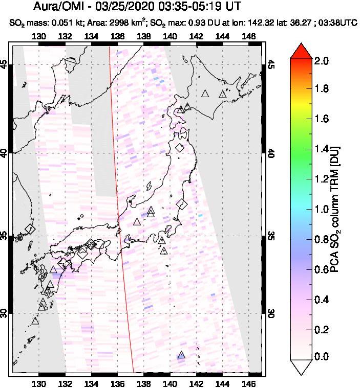 A sulfur dioxide image over Japan on Mar 25, 2020.