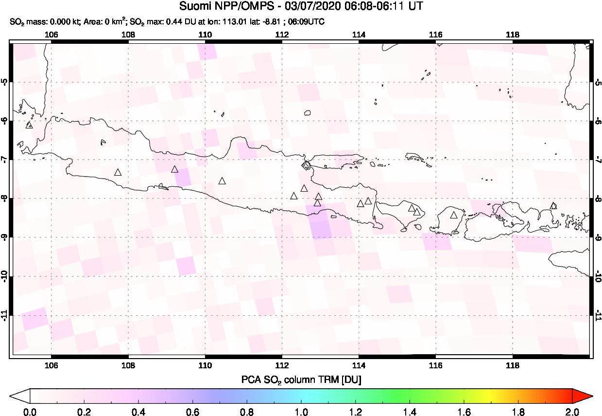 A sulfur dioxide image over Java, Indonesia on Mar 07, 2020.