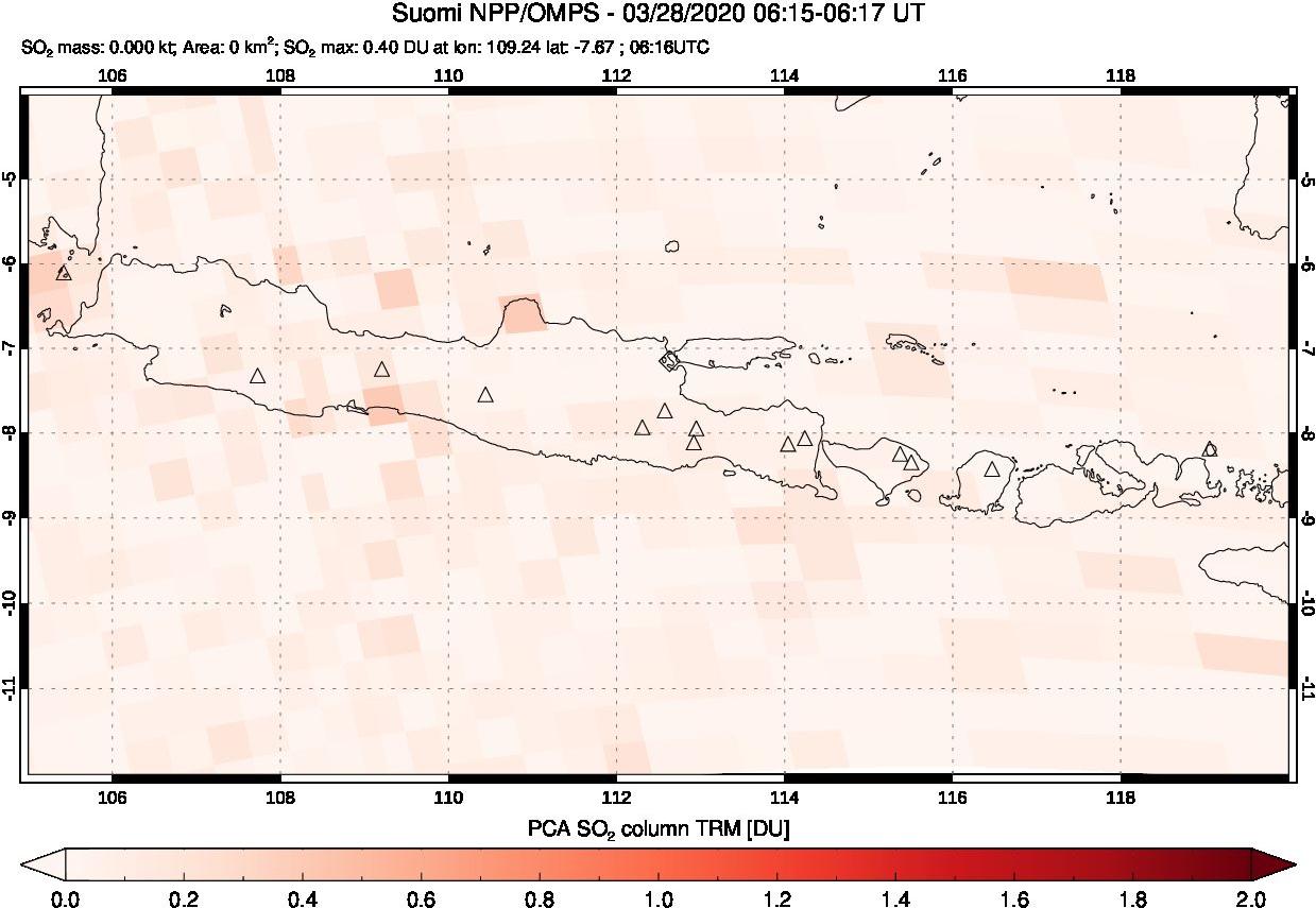 A sulfur dioxide image over Java, Indonesia on Mar 28, 2020.