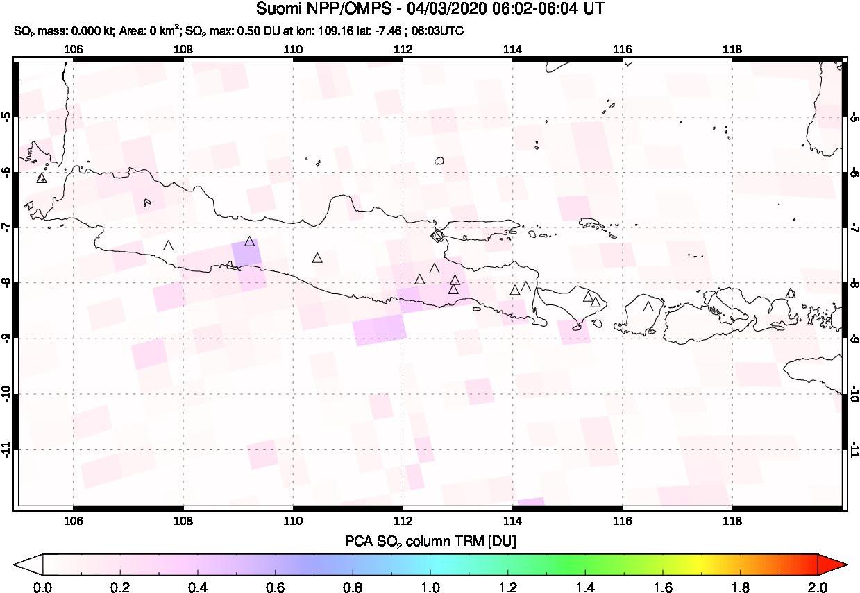 A sulfur dioxide image over Java, Indonesia on Apr 03, 2020.