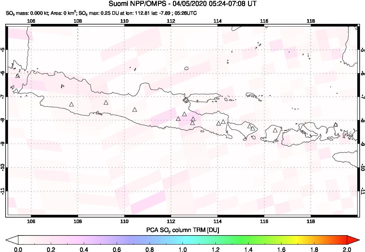 A sulfur dioxide image over Java, Indonesia on Apr 05, 2020.