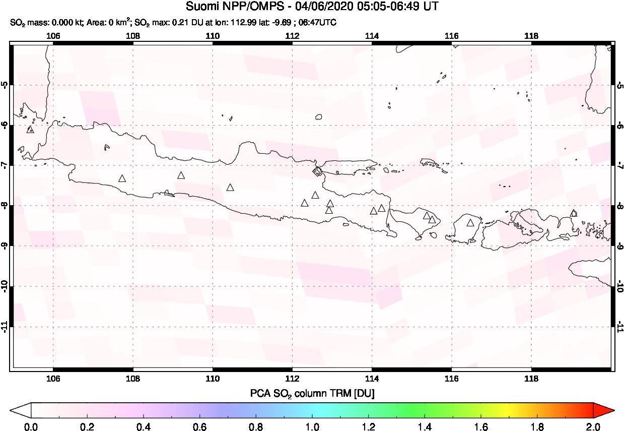A sulfur dioxide image over Java, Indonesia on Apr 06, 2020.