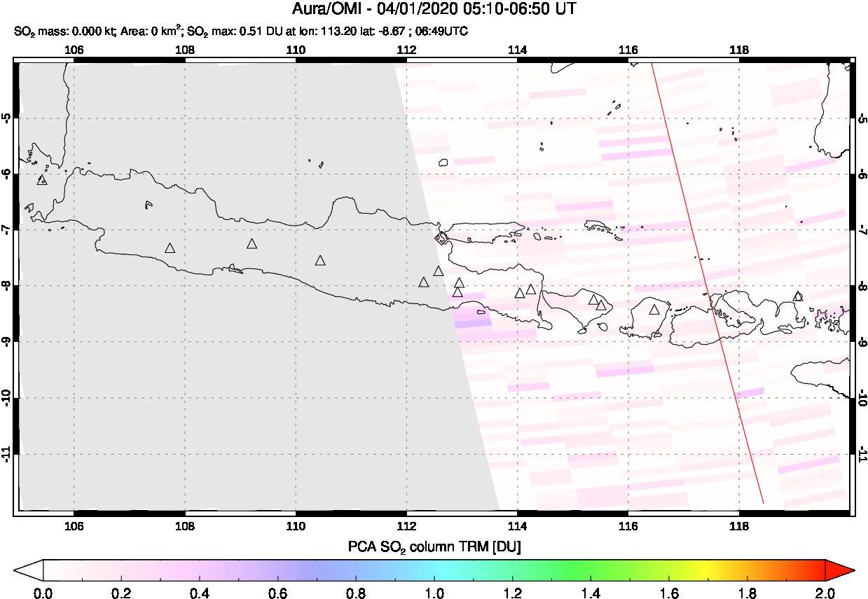A sulfur dioxide image over Java, Indonesia on Apr 01, 2020.