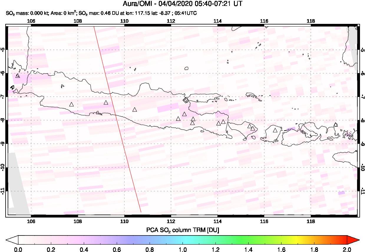 A sulfur dioxide image over Java, Indonesia on Apr 04, 2020.