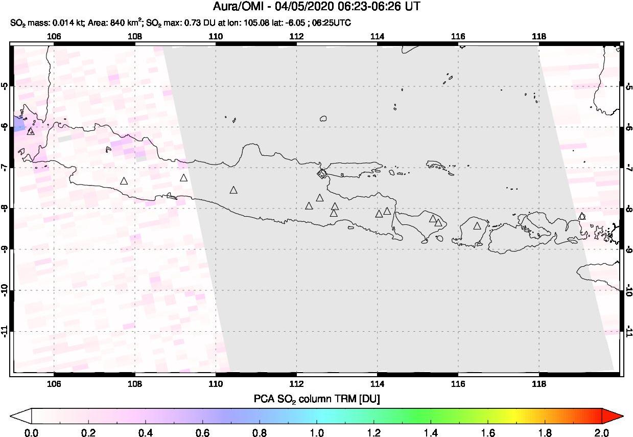 A sulfur dioxide image over Java, Indonesia on Apr 05, 2020.