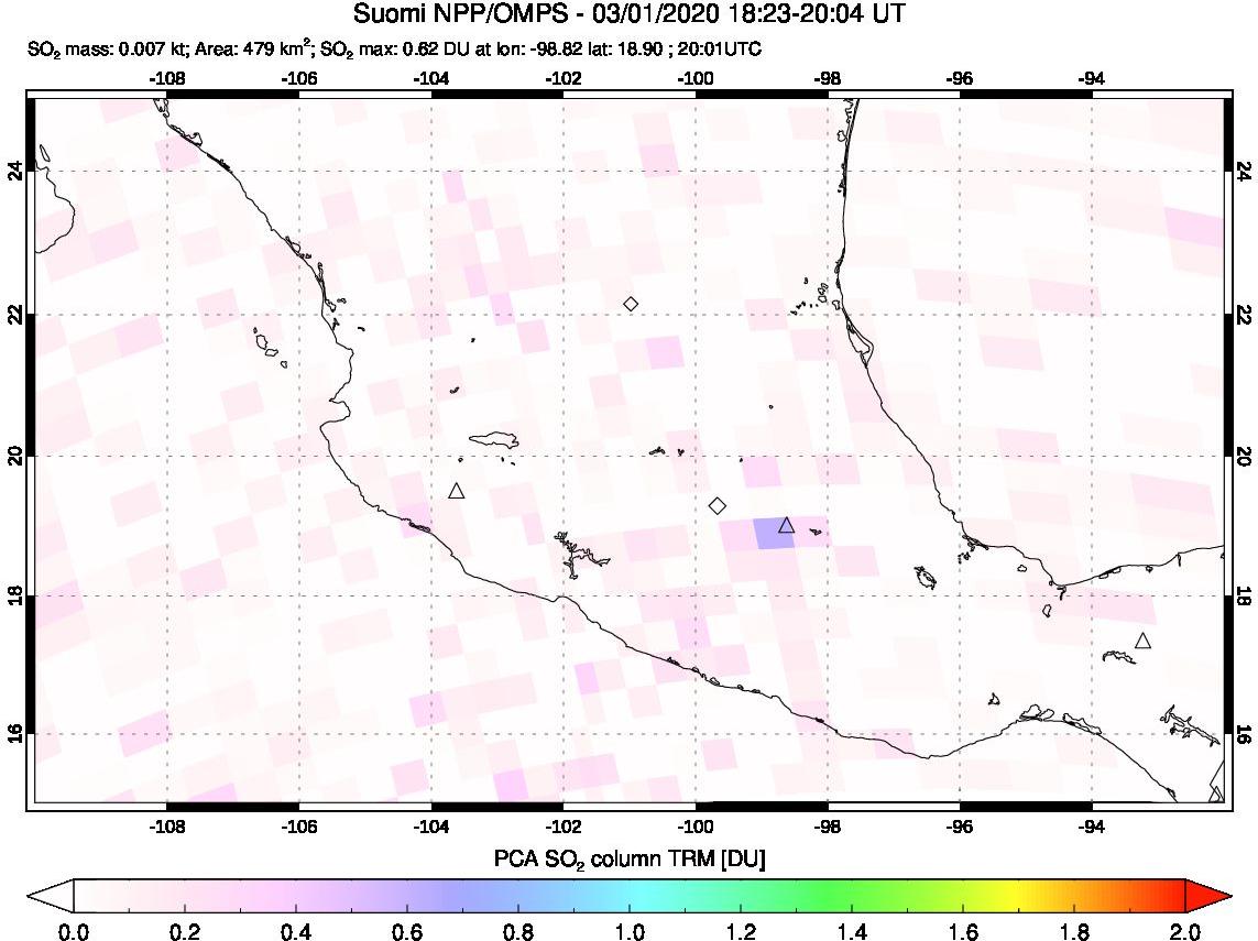 A sulfur dioxide image over Mexico on Mar 01, 2020.