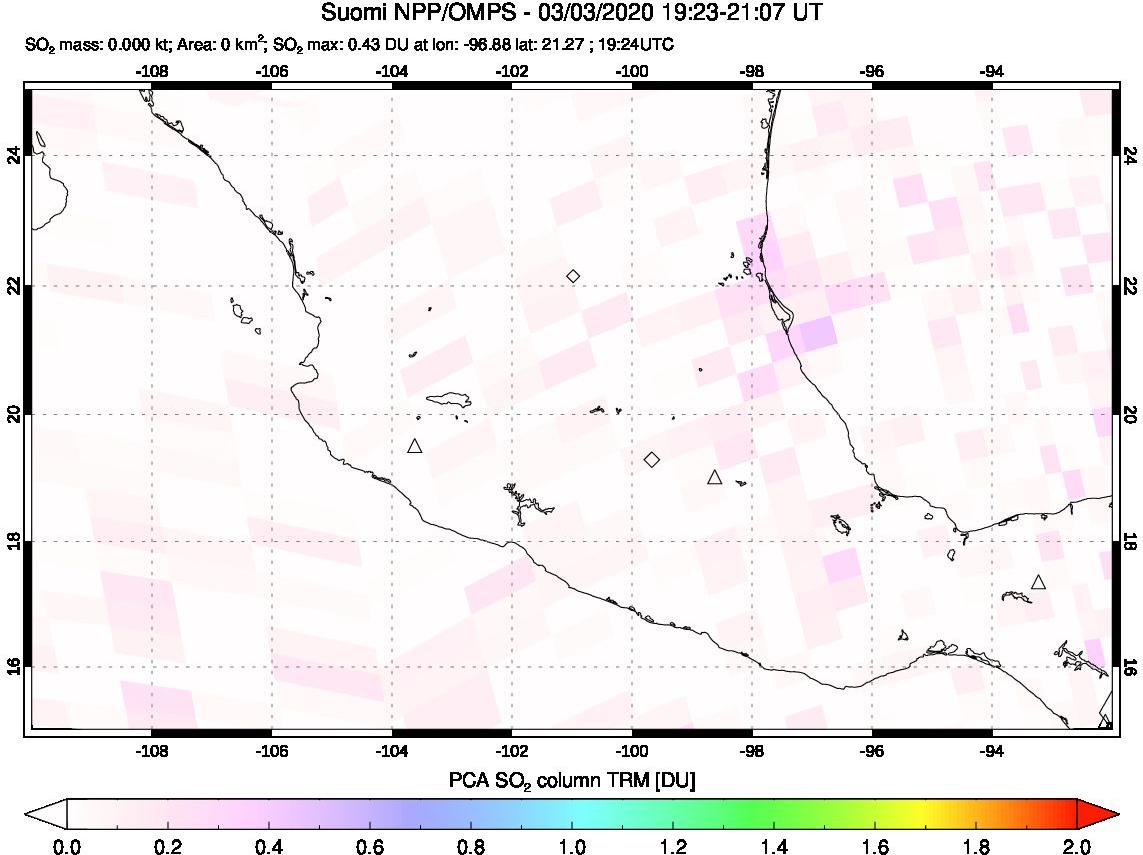 A sulfur dioxide image over Mexico on Mar 03, 2020.
