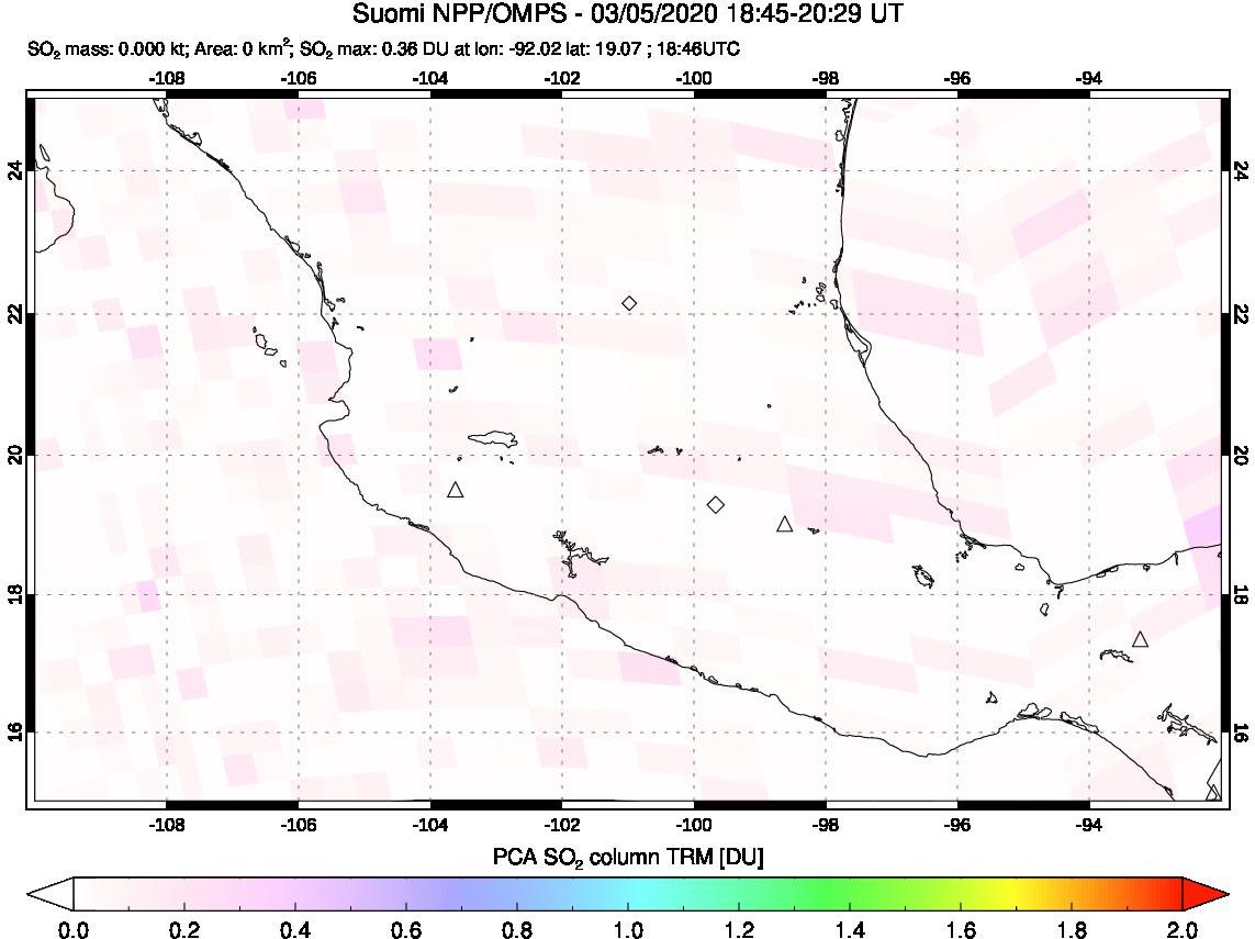 A sulfur dioxide image over Mexico on Mar 05, 2020.