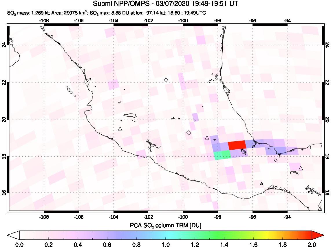 A sulfur dioxide image over Mexico on Mar 07, 2020.