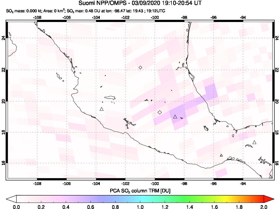 A sulfur dioxide image over Mexico on Mar 09, 2020.