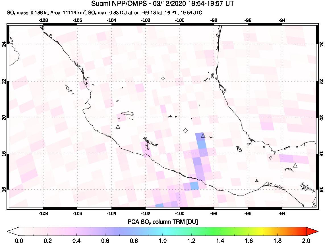 A sulfur dioxide image over Mexico on Mar 12, 2020.