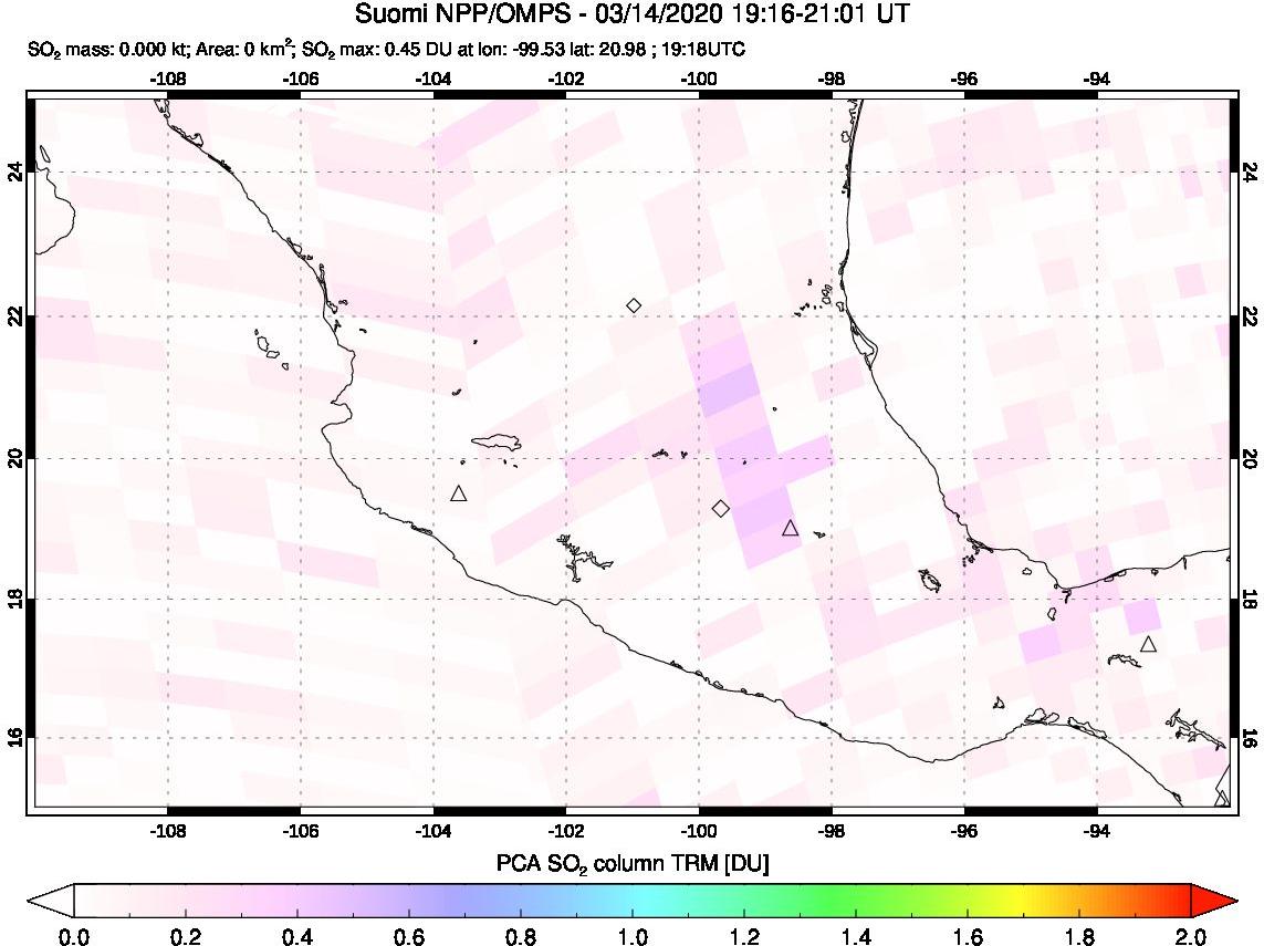 A sulfur dioxide image over Mexico on Mar 14, 2020.