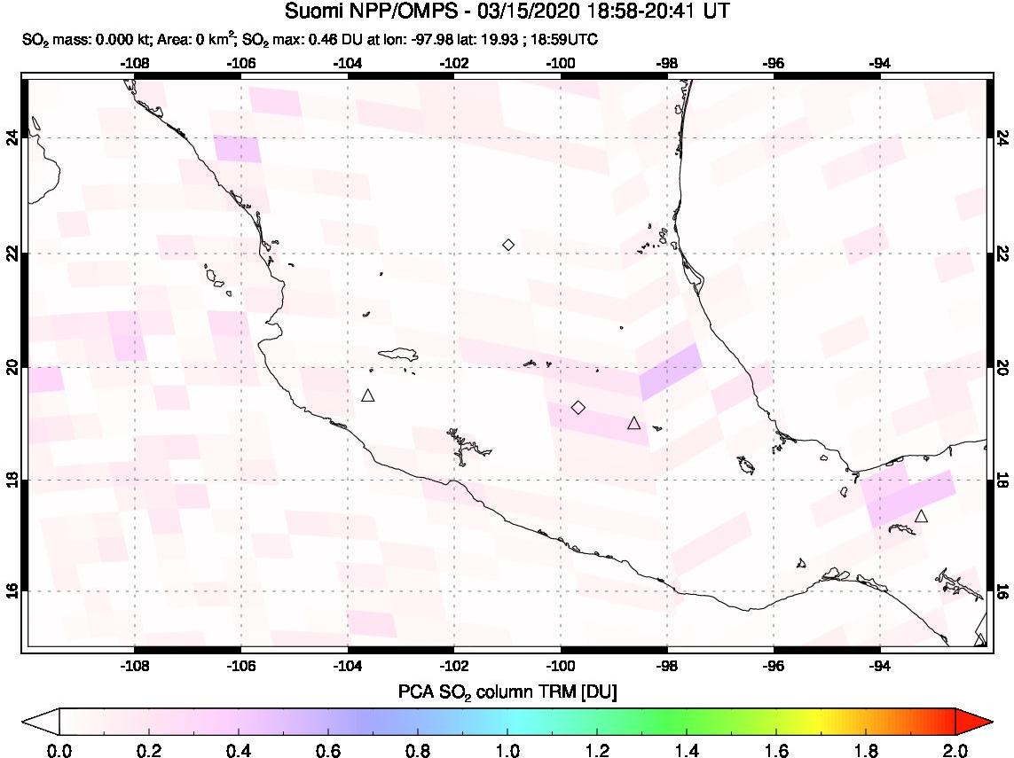 A sulfur dioxide image over Mexico on Mar 15, 2020.