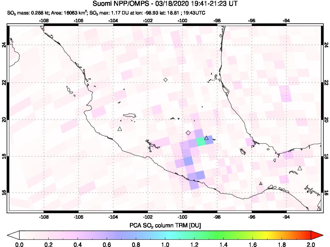A sulfur dioxide image over Mexico on Mar 18, 2020.