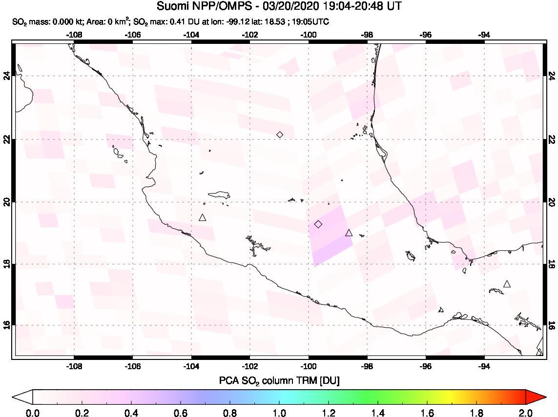 A sulfur dioxide image over Mexico on Mar 20, 2020.