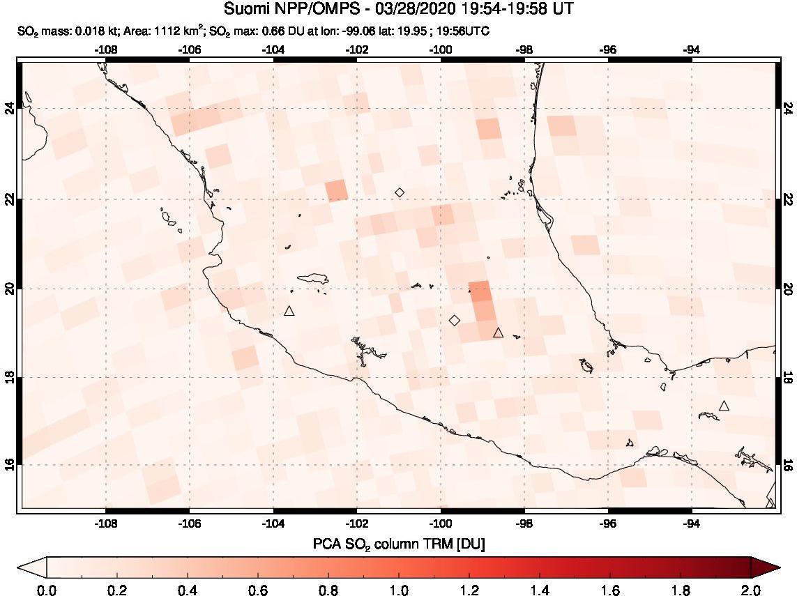 A sulfur dioxide image over Mexico on Mar 28, 2020.