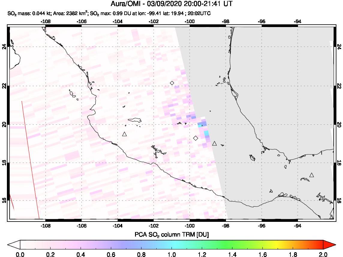 A sulfur dioxide image over Mexico on Mar 09, 2020.