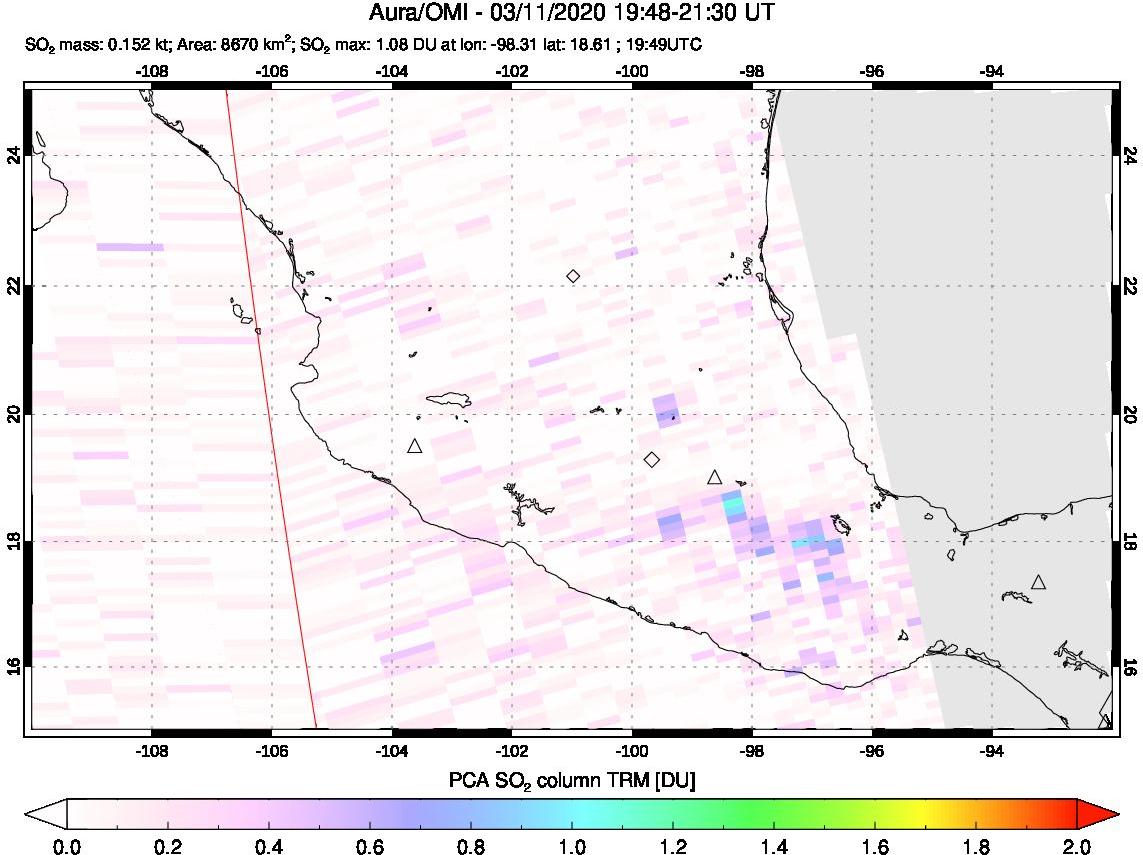A sulfur dioxide image over Mexico on Mar 11, 2020.
