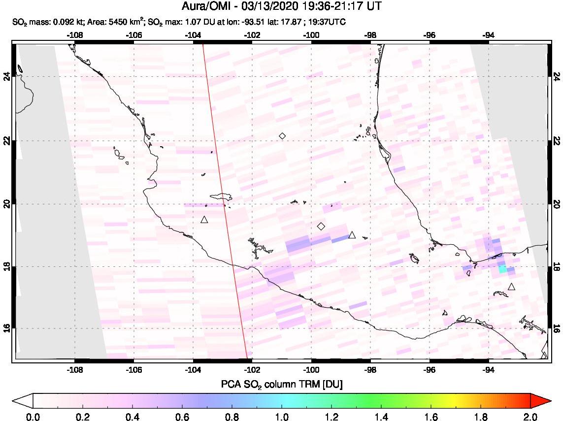 A sulfur dioxide image over Mexico on Mar 13, 2020.