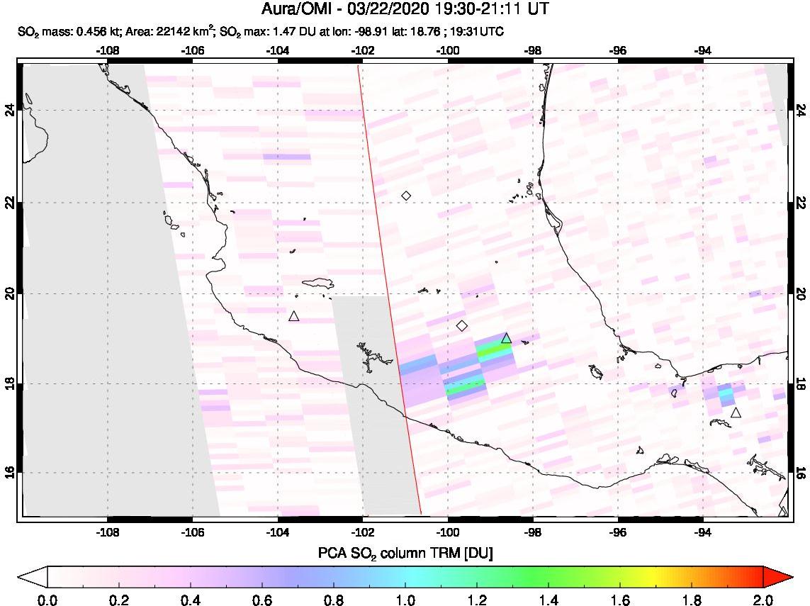 A sulfur dioxide image over Mexico on Mar 22, 2020.