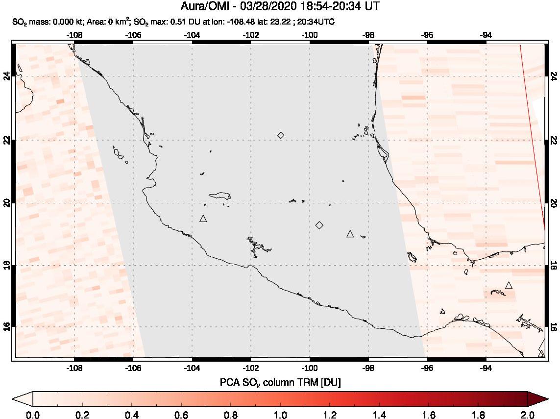 A sulfur dioxide image over Mexico on Mar 28, 2020.
