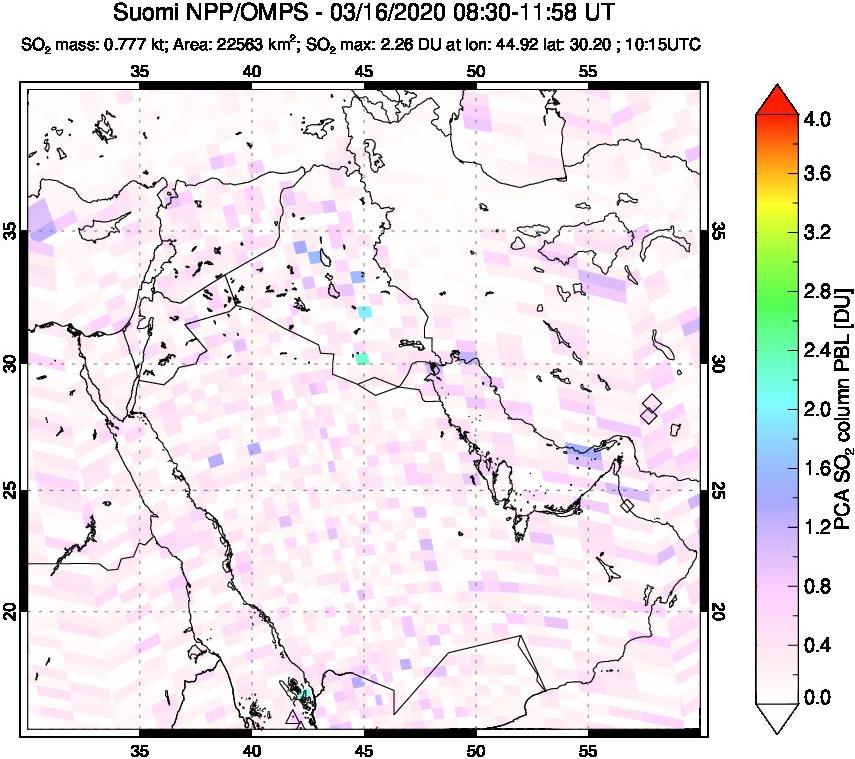 A sulfur dioxide image over Middle East on Mar 16, 2020.