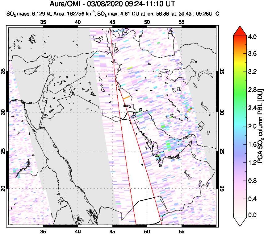 A sulfur dioxide image over Middle East on Mar 08, 2020.