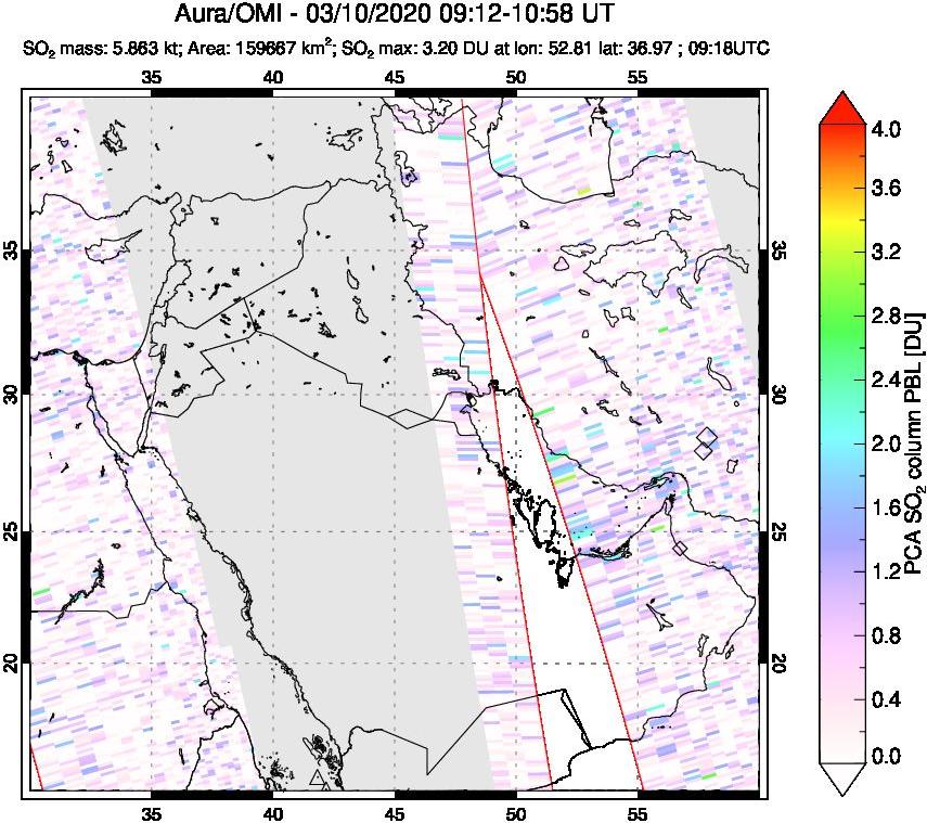 A sulfur dioxide image over Middle East on Mar 10, 2020.