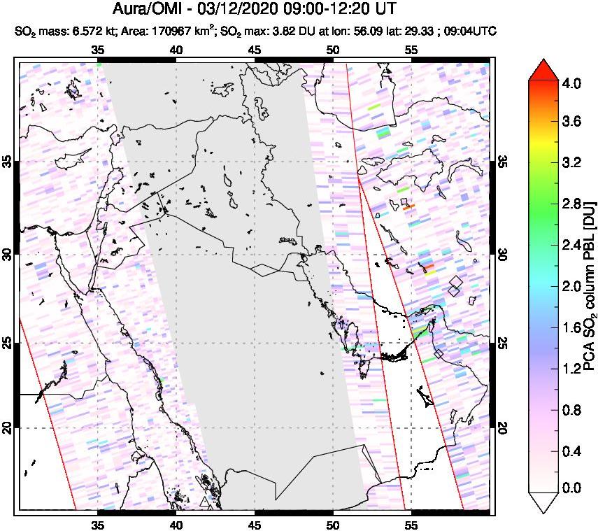 A sulfur dioxide image over Middle East on Mar 12, 2020.
