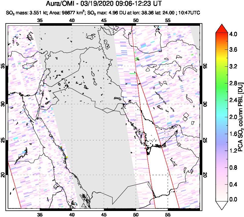 A sulfur dioxide image over Middle East on Mar 19, 2020.
