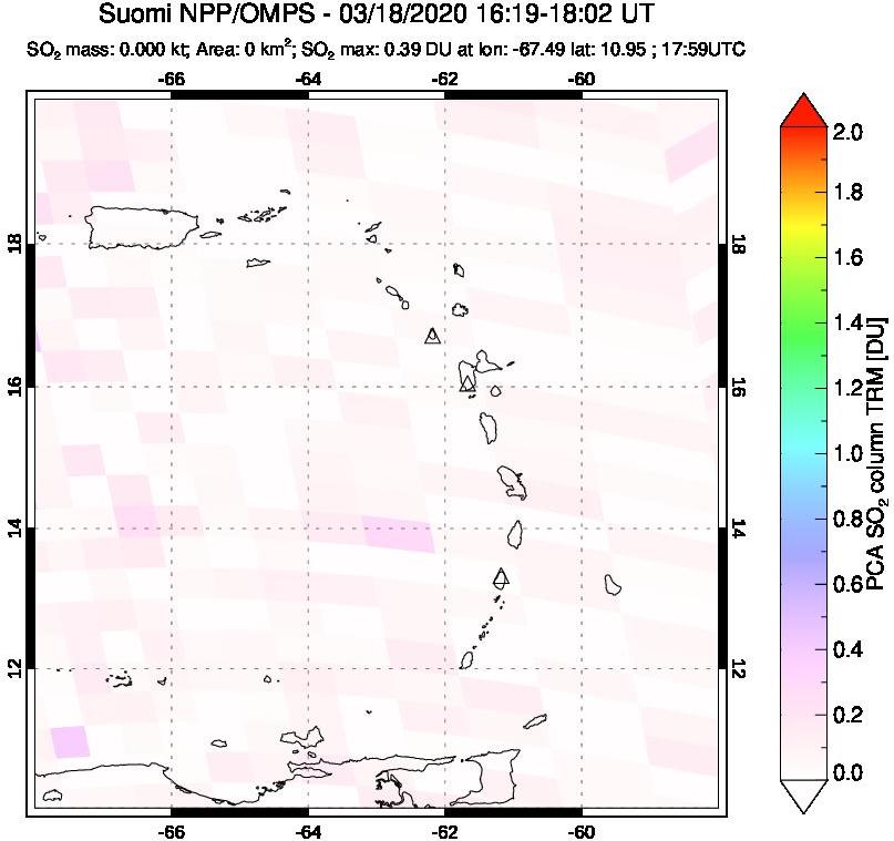 A sulfur dioxide image over Montserrat, West Indies on Mar 18, 2020.