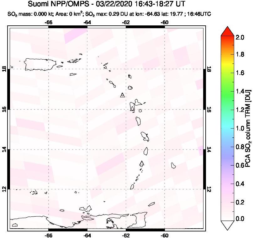 A sulfur dioxide image over Montserrat, West Indies on Mar 22, 2020.